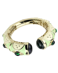 Gold Brass Bangle with Synthetic in Emerald