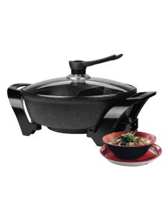 Brentwood Electric Non-Stick 6Qt Shabu Shabu Pot with Divider in Blac
