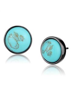 P Light Black (IP Gun) Stainless Steel Earrings with Synthetic Turquoise in Sea Blue