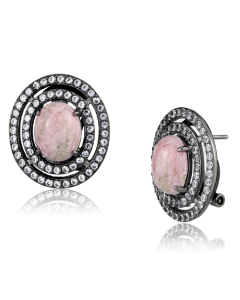 IP Light Black (IP Gun) Stainless Steel Earrings with Semi-Precious Coral in Light Rose