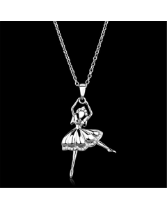 Ballerina Rhodium 925 Sterling Silver Chain Pendant with AAA Grade CZ in Clear