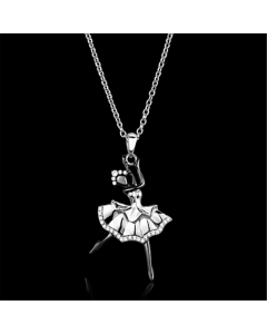 Ballerina Rhodium + Ruthenium 925 Sterling Silver Chain Pendant with AAA Grade CZ in Clear