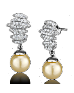 Rhodium 925 Sterling Silver Earrings with Synthetic Pearl in Topaz