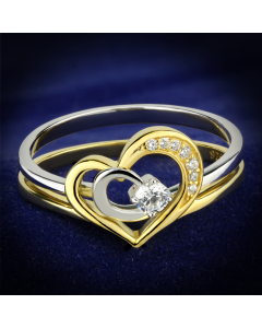 Gold+Rhodium 925 Sterling Silver Ring with AAA Grade CZ in Clear