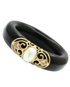  Brass Bangle with Synthetic Pearl in White